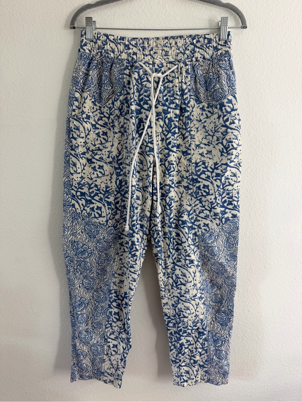 Free People Marfa Nights High-Rise Blue Cotton Printed Pants Size XS - Picture 2 of 5